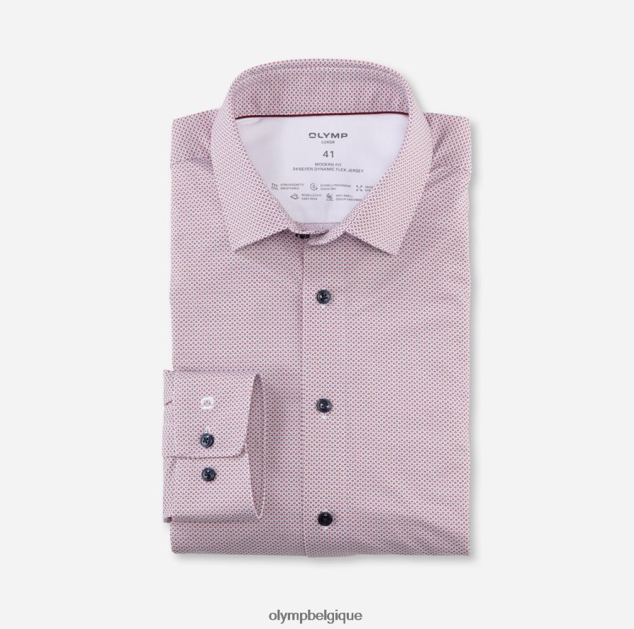 OLYMP FL8P6V1122 vêtements luxor 24/7 modern fit, chemise business, new kent, rouge foncé