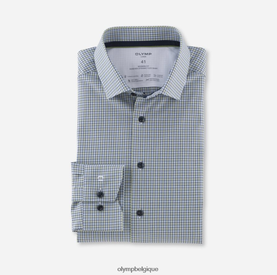 OLYMP FL8P6V1184 vêtements luxor 24/7 modern fit, chemise business, kent moderne, citron vert