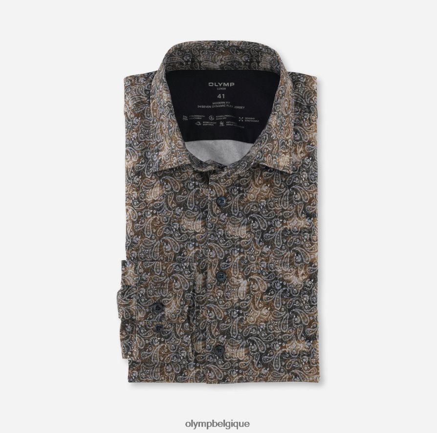OLYMP FL8P6V1215 vêtements luxor 24/7 modern fit, chemise business, new kent, marron