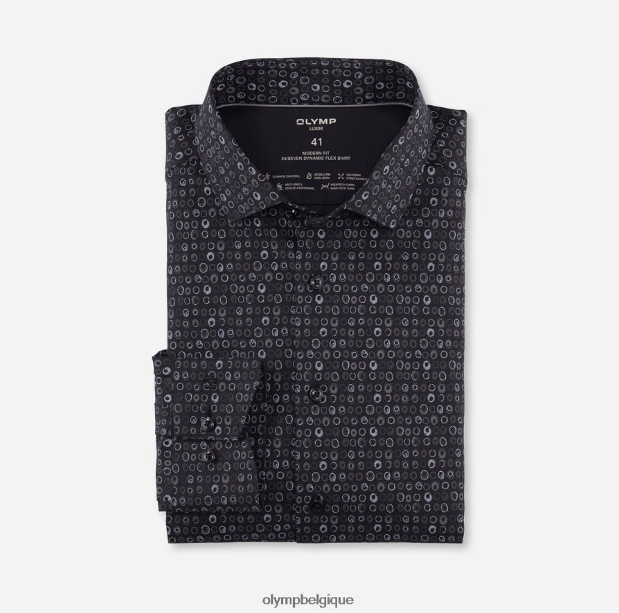 OLYMP FL8P6V1284 vêtements luxor 24/7 modern fit, chemise business, kent moderne, noir