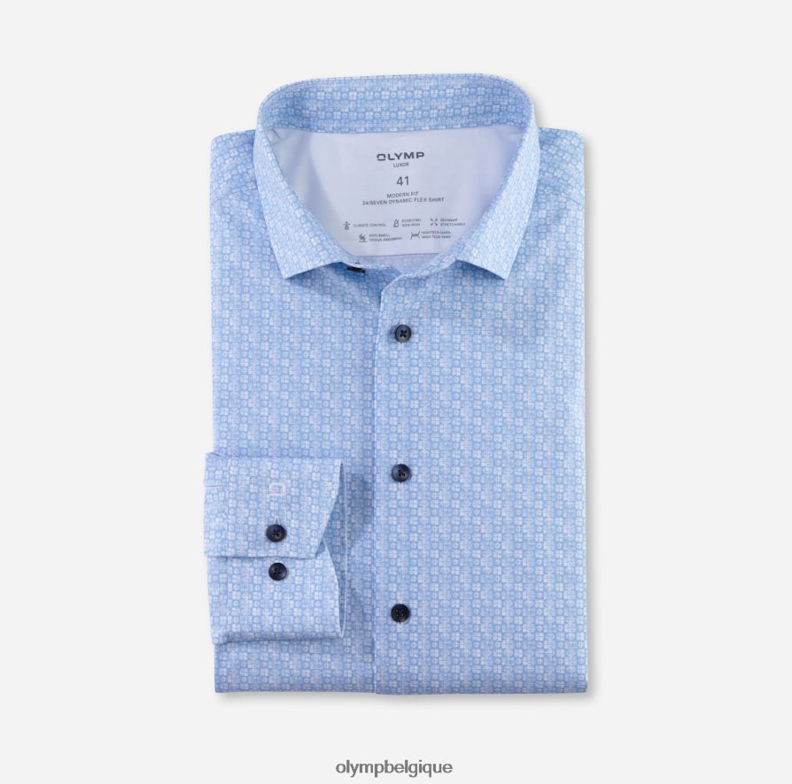 OLYMP FL8P6V1420 vêtements luxor 24/7 modern fit, chemise business, manches longues extra longues, kent moderne, bleu