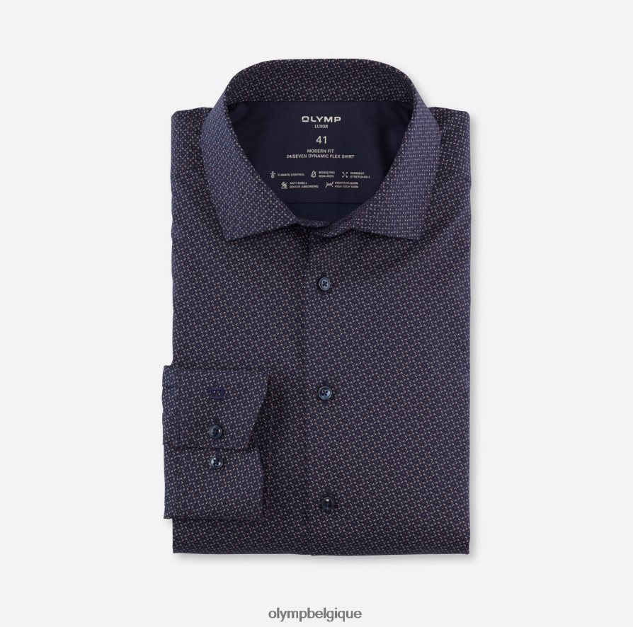 OLYMP FL8P6V998 vêtements luxor 24/7 modern fit, chemise business, global kent, marron rougeâtre