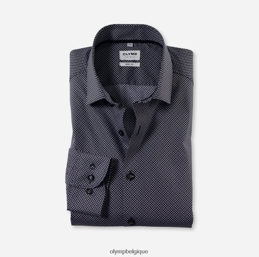 OLYMP FL8P6V356 vêtements coupe corporelle niveau cinq, chemise d'affaires, kent moderne, noir