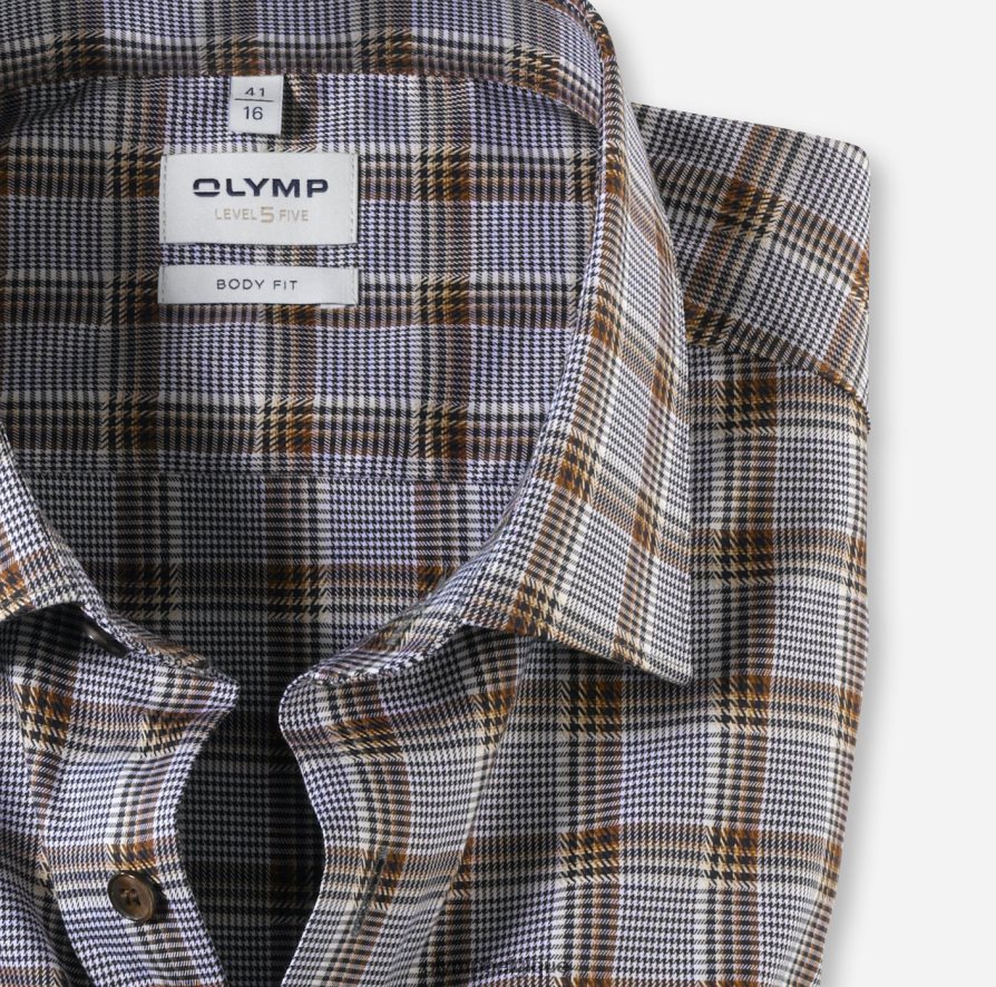 OLYMP FL8P6V427 vêtements coupe corporelle niveau cinq, chemise d'affaires, new york kent, marron