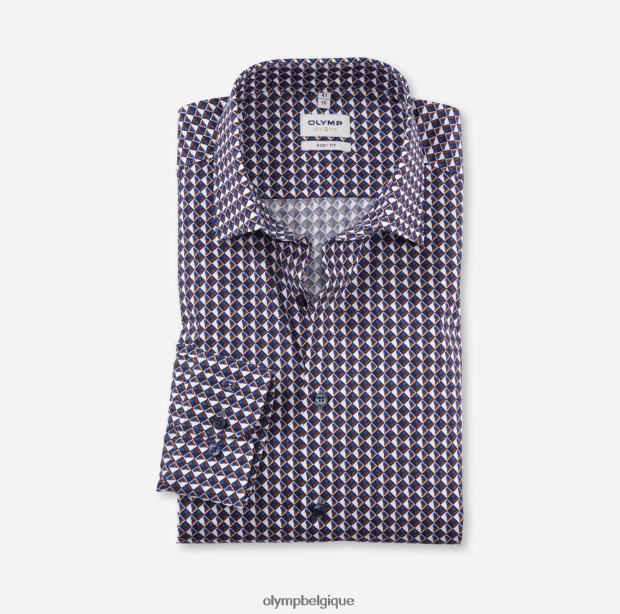 OLYMP FL8P6V535 vêtements coupe corporelle niveau cinq, chemise d'affaires, new york kent, brun rougeâtre