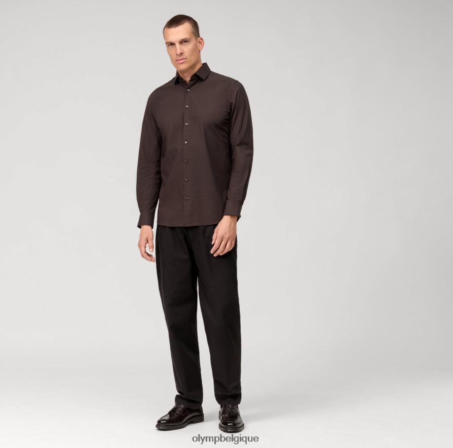OLYMP FL8P6V540 vêtements niveau cinq 24/7 body fit, chemise business, kent moderne, brun rougeâtre