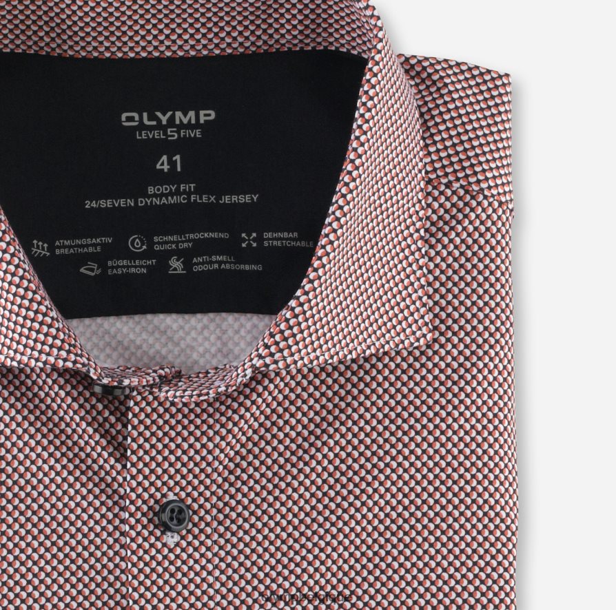OLYMP FL8P6V627 vêtements niveau cinq 24/7 body fit, chemise business, kent, rouge orange