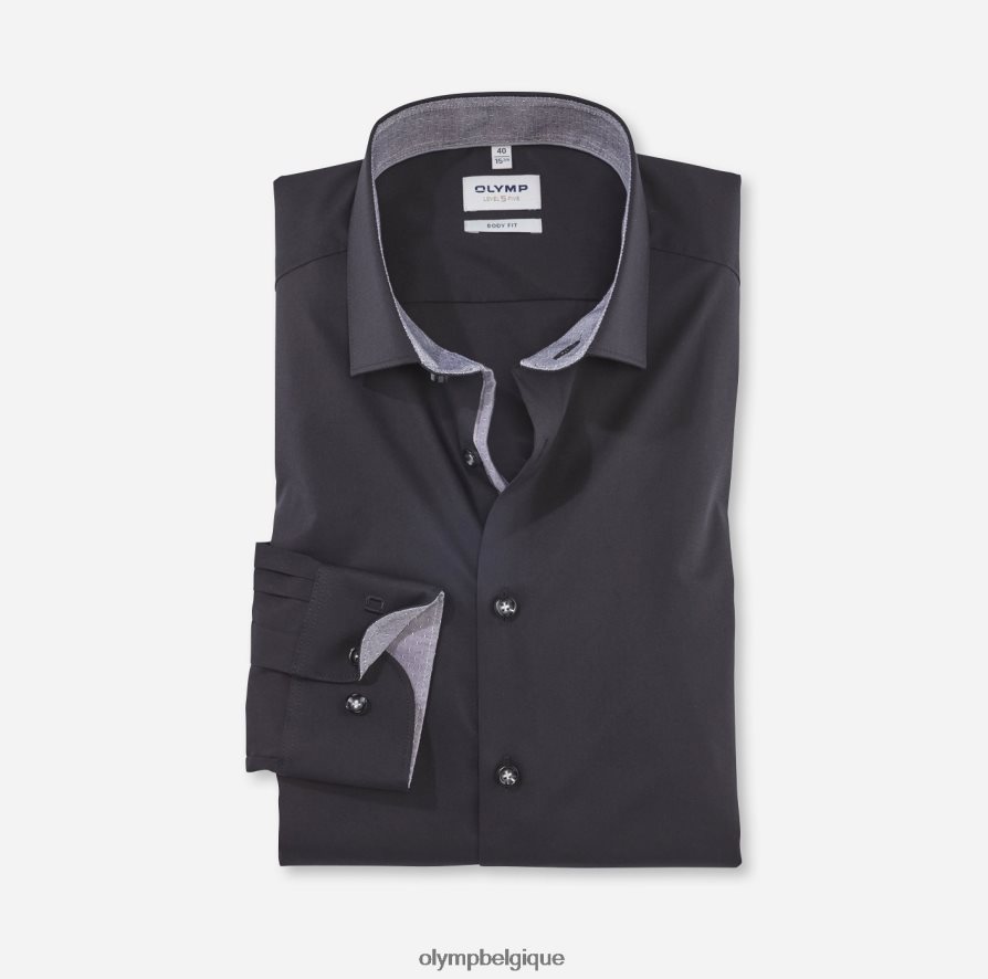 OLYMP FL8P6V744 vêtements coupe corporelle niveau cinq, chemise d'affaires, kent moderne, noir