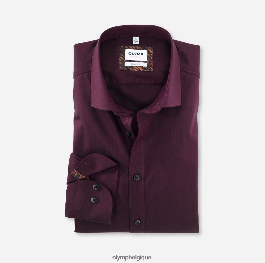 OLYMP FL8P6V799 vêtements coupe corporelle niveau cinq, chemise d'affaires, kent moderne, grenat