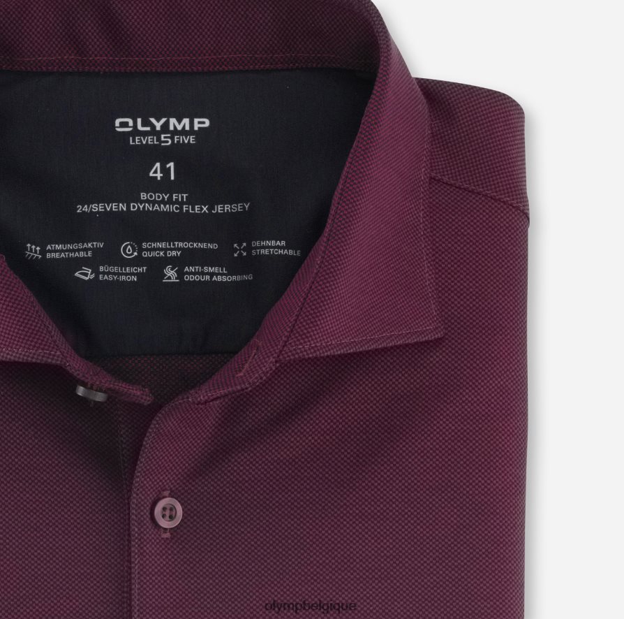OLYMP FL8P6V803 vêtements niveau cinq 24/7 body fit, chemise business, kent, grenat