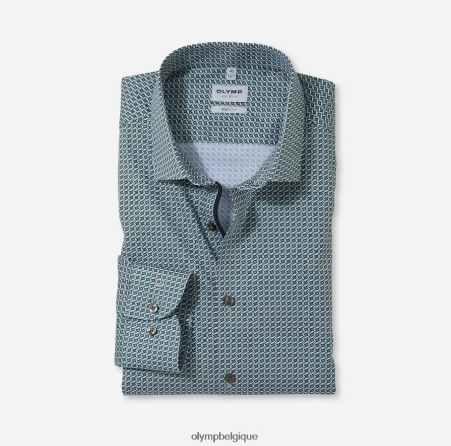 OLYMP FL8P6V879 vêtements coupe corporelle niveau cinq, chemise d'affaires, manches longues extra longues, kent moderne, olive