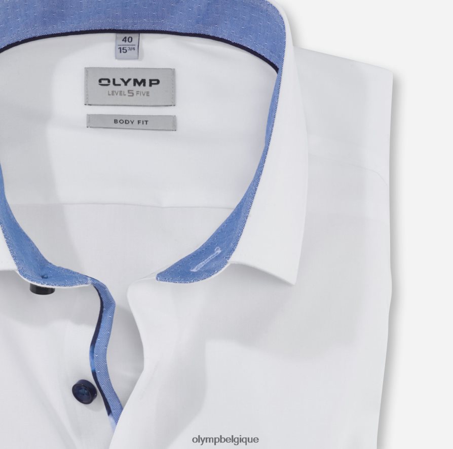 OLYMP FL8P6V898 vêtements coupe corporelle niveau cinq, chemise d'affaires, manches longues extra longues, kent moderne, blanc