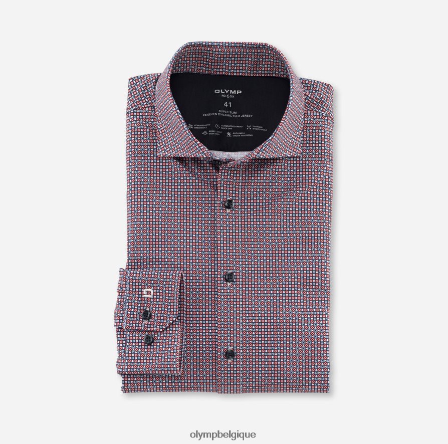 OLYMP FL8P6V242 vêtements Non. six 24/7 super slim, chemise business, kent, rouge orange