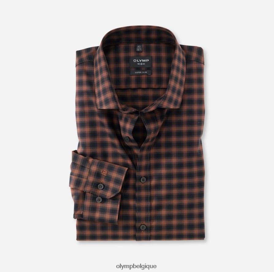 OLYMP FL8P6V245 vêtements Non. six super slim, chemise business, kent moderne, marron