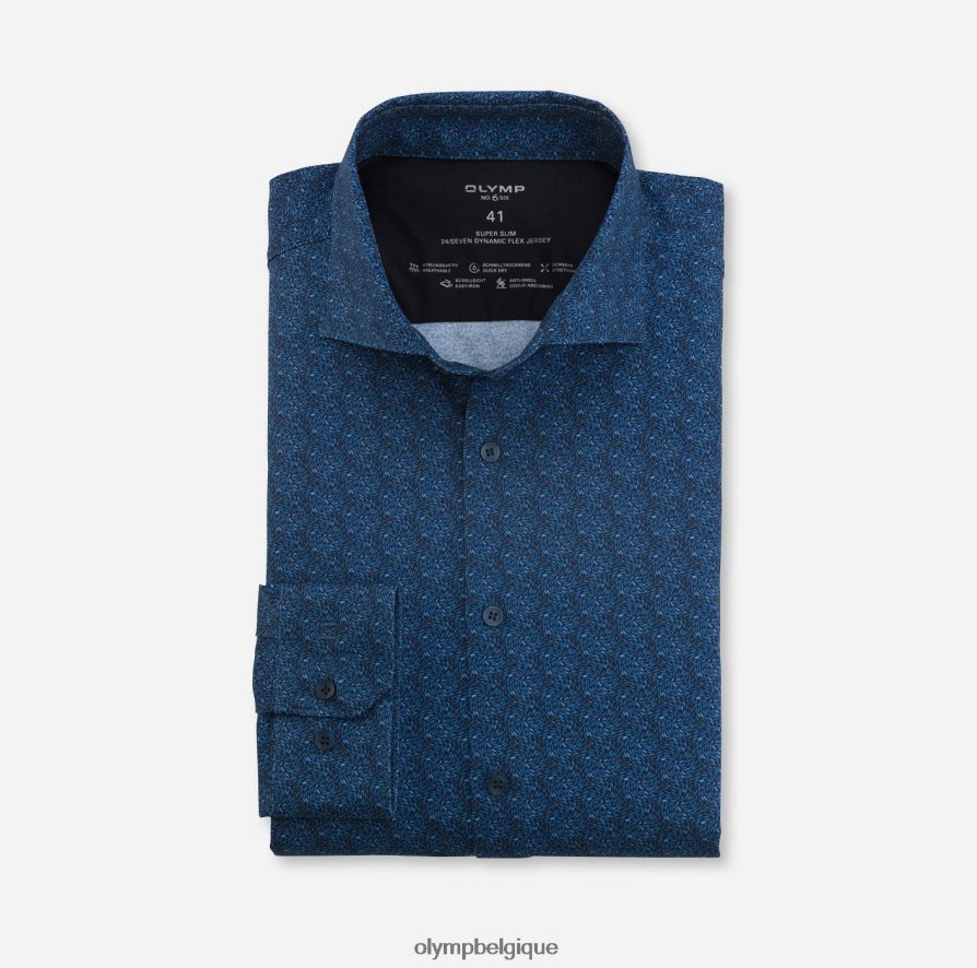 OLYMP FL8P6V333 vêtements Non. six 24/7 super slim, chemise business, manches longues extra longues, kent, bleu fumée