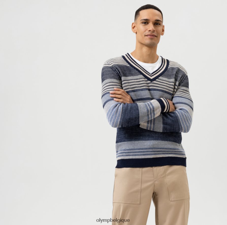 OLYMP FL8P6V1750 vêtements tricot coupe moderne, pull col v, marine