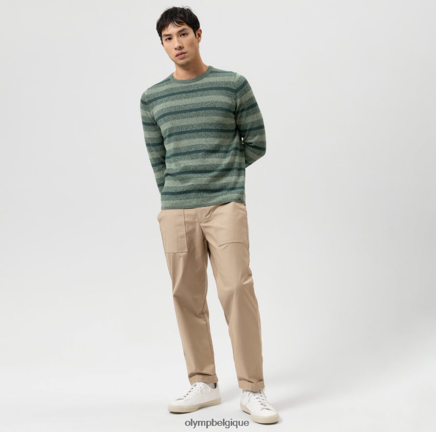 OLYMP FL8P6V1758 vêtements niveau cinq tricots body fit, pull col rond, vert