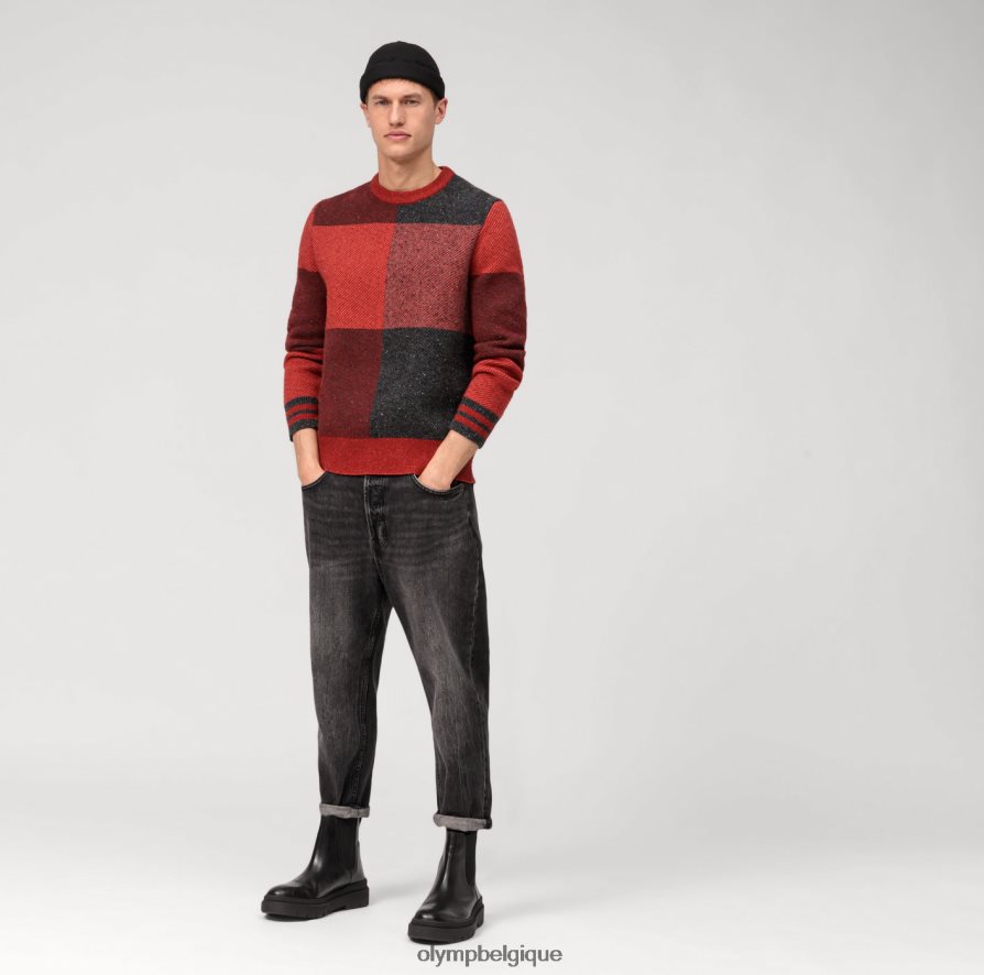 OLYMP FL8P6V1781 vêtements pull en tricot décontracté, bordeaux