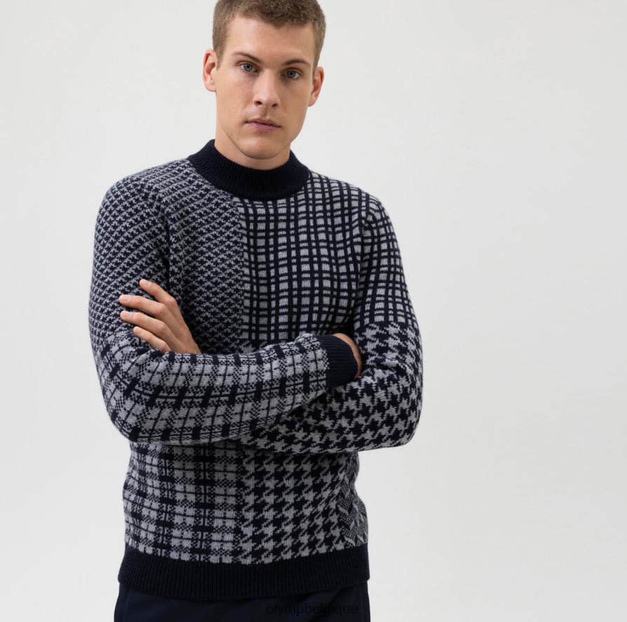 OLYMP FL8P6V1844 vêtements niveau cinq tricots body fit, pull col montant, gris