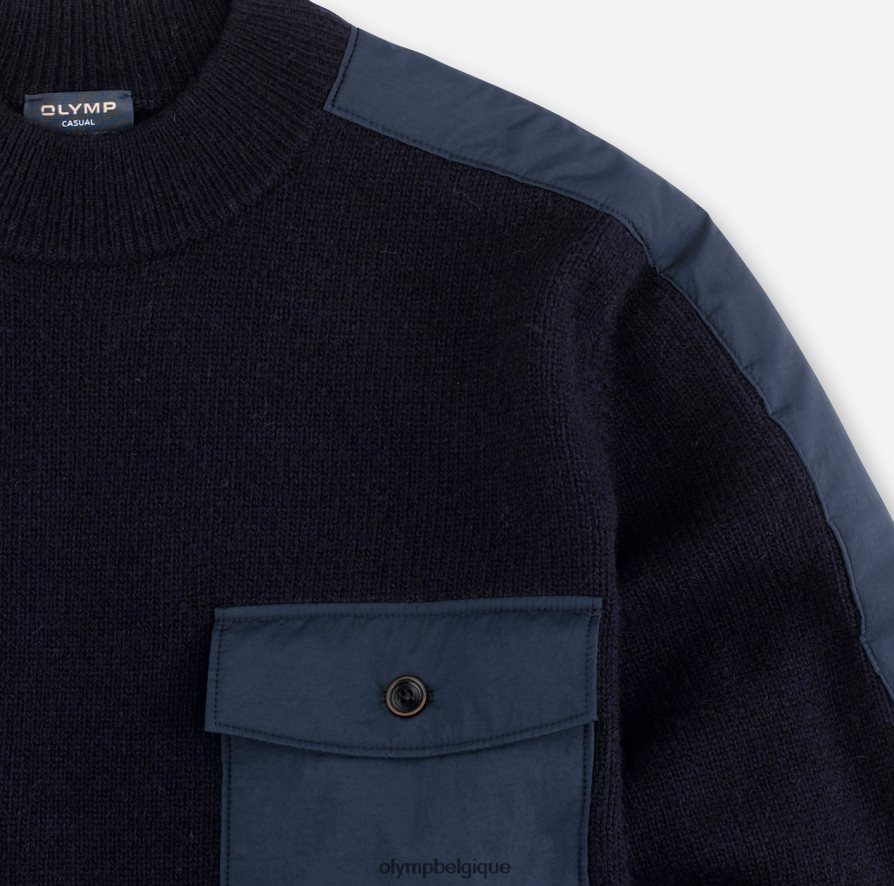 OLYMP FL8P6V1864 vêtements tricot coupe moderne, pull col montant, marine