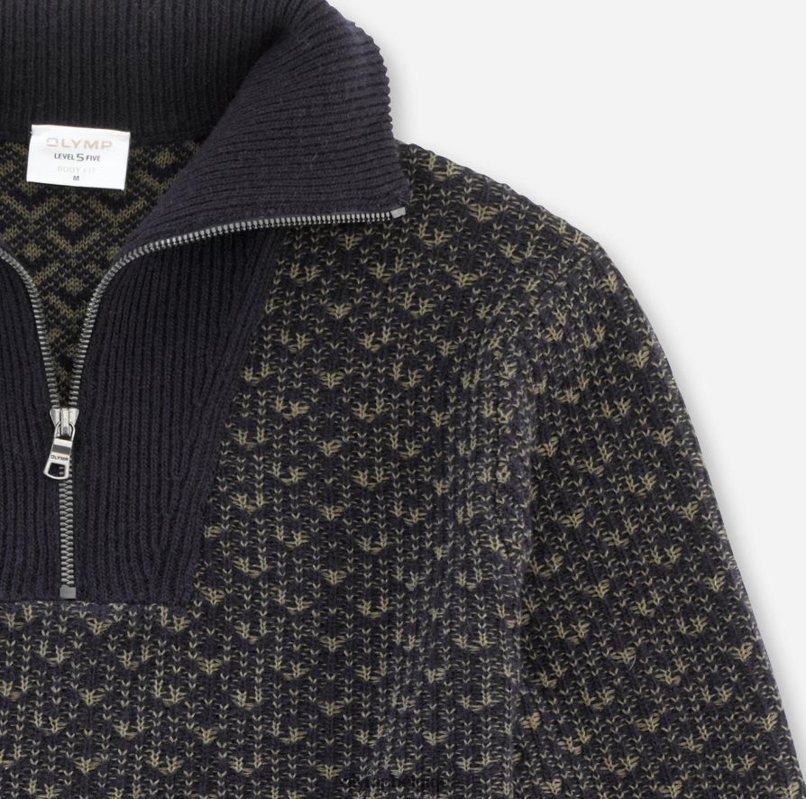 OLYMP FL8P6V1873 vêtements niveau cinq tricots body fit, pull veste zippée, marine