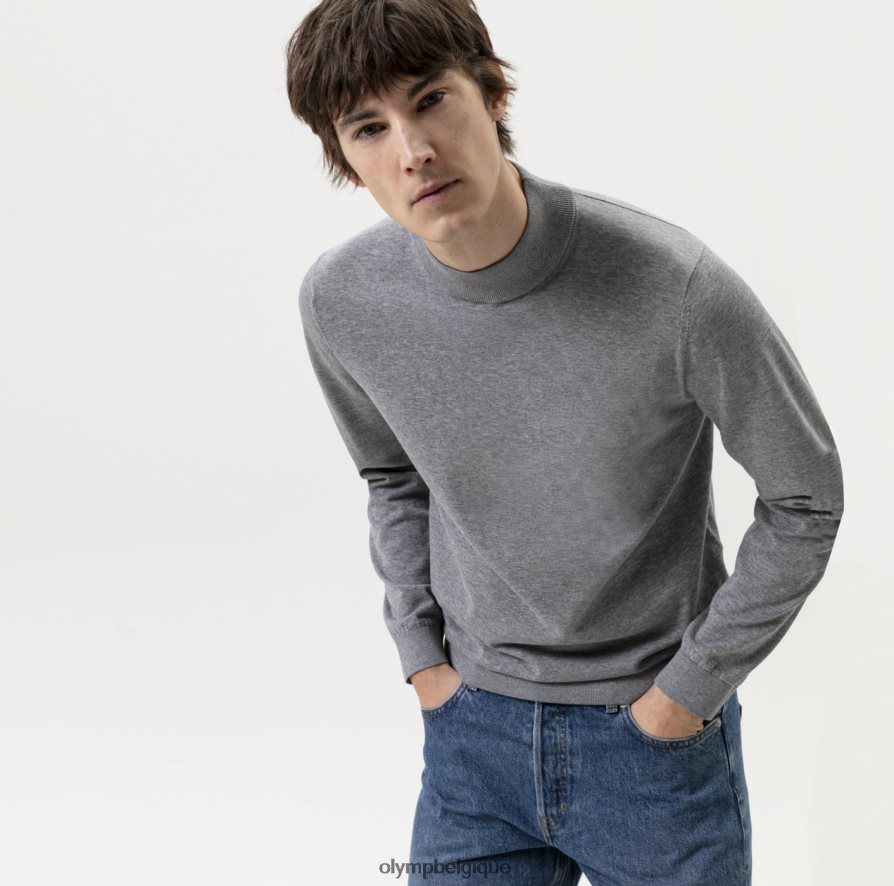 OLYMP FL8P6V1875 vêtements niveau cinq tricot body fit, pull col montant, gris argenté