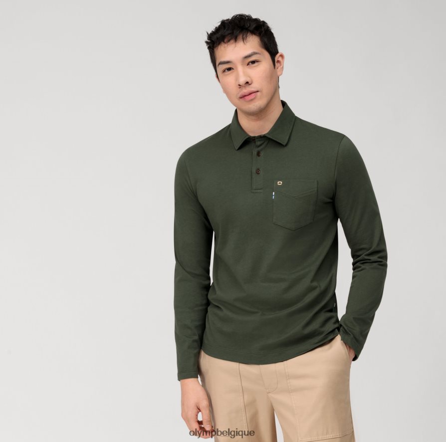 OLYMP FL8P6V2120 vêtements polo décontracté en jersey à manches longues, vert foncé