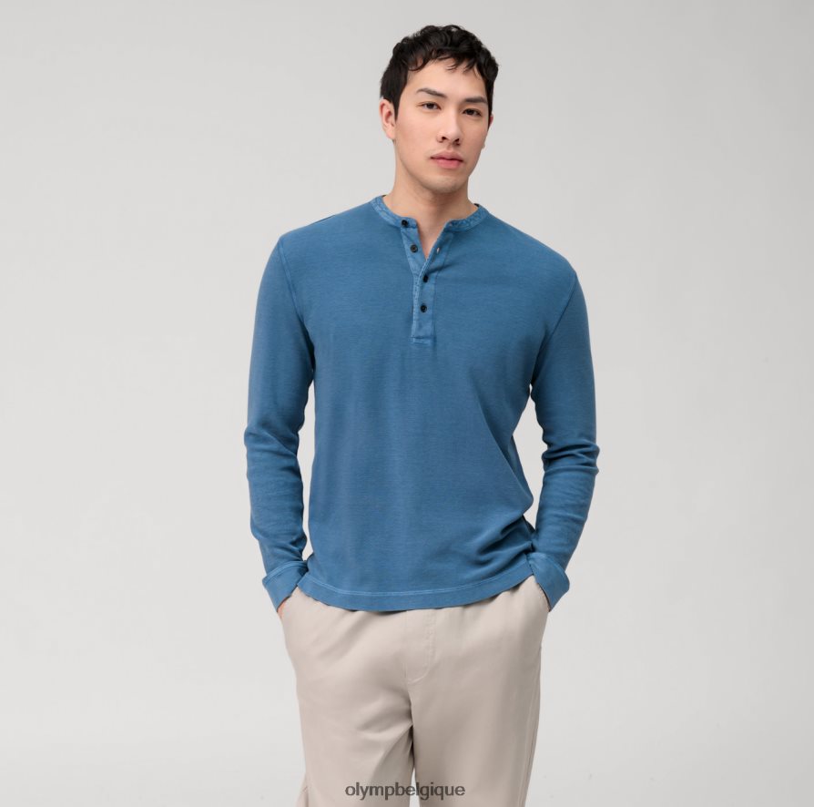 OLYMP FL8P6V2129 vêtements polo décontracté en jersey à manches longues, bleu fumée